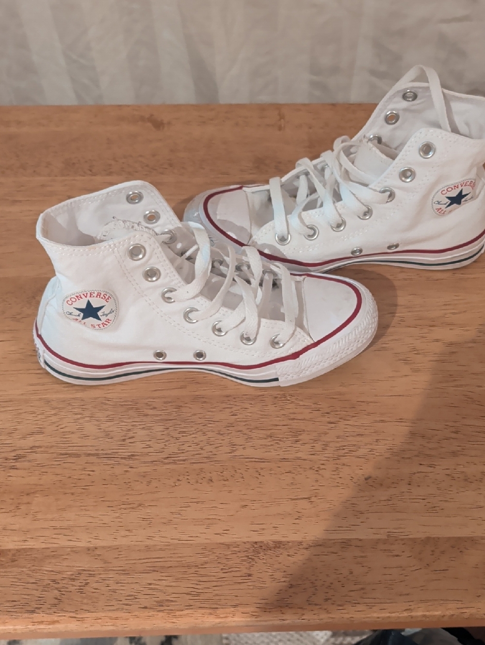 Converse White High Top Sneakers with Red and Blue Trim